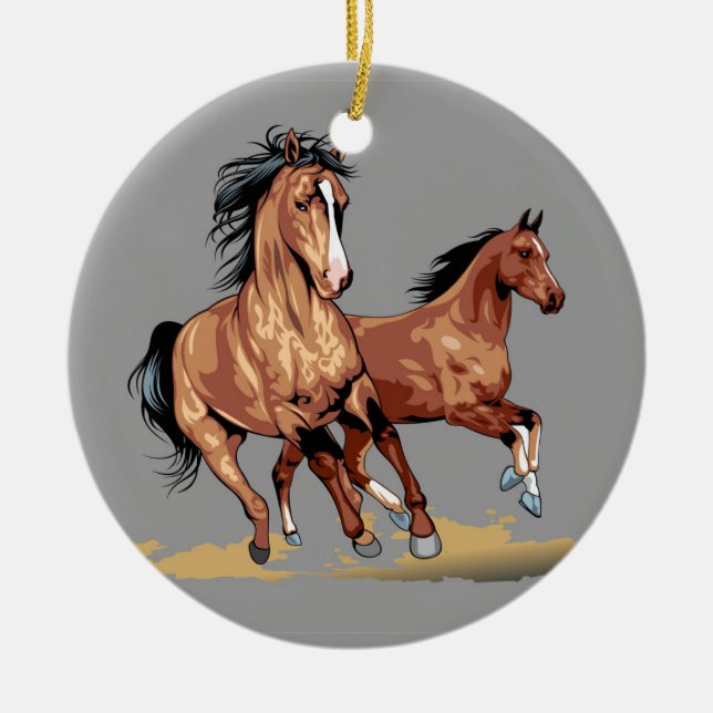 2 Beaux Chevaux Courir Ornement Arbre de Noël (Devant)