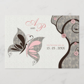 2 Become 1 Kissing Butterflies Wedding Invitation