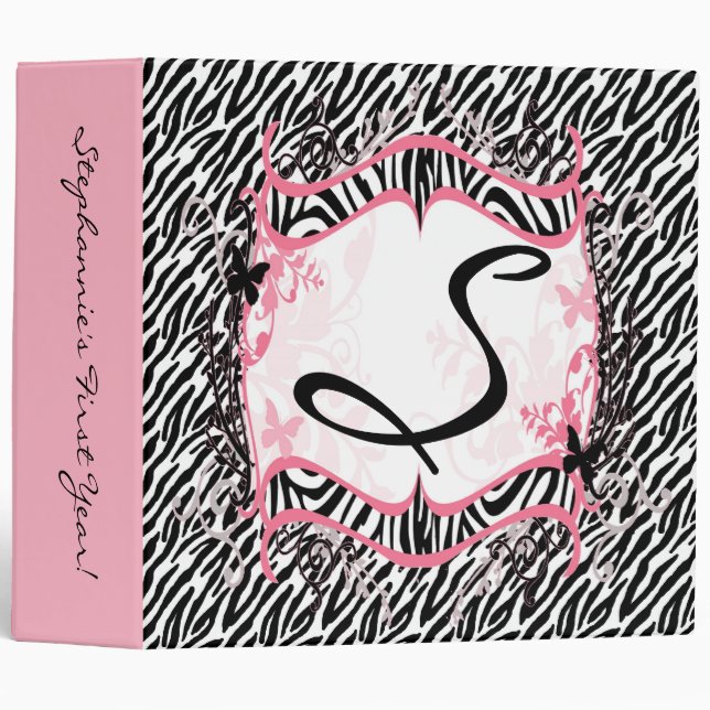 2" Binder Monogram Butterfly Zebra Animal Print Fa (Front/Spine)