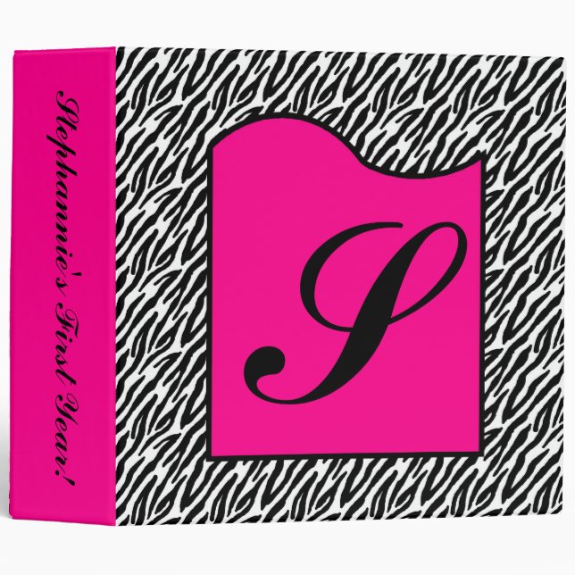 2" Binder Monogram Hot Pink Zebra Animal Print (Front/Spine)
