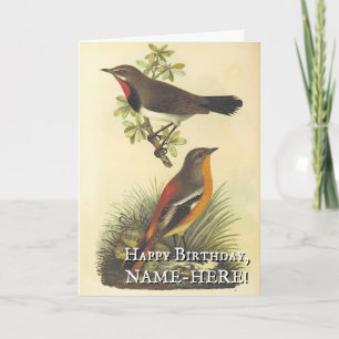 2 Birds, Vintage Look Birthday Greeting Card