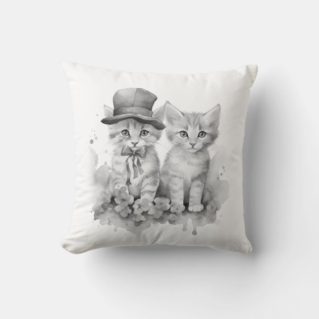 2 Black and white kittens Throw Pillow (Front)