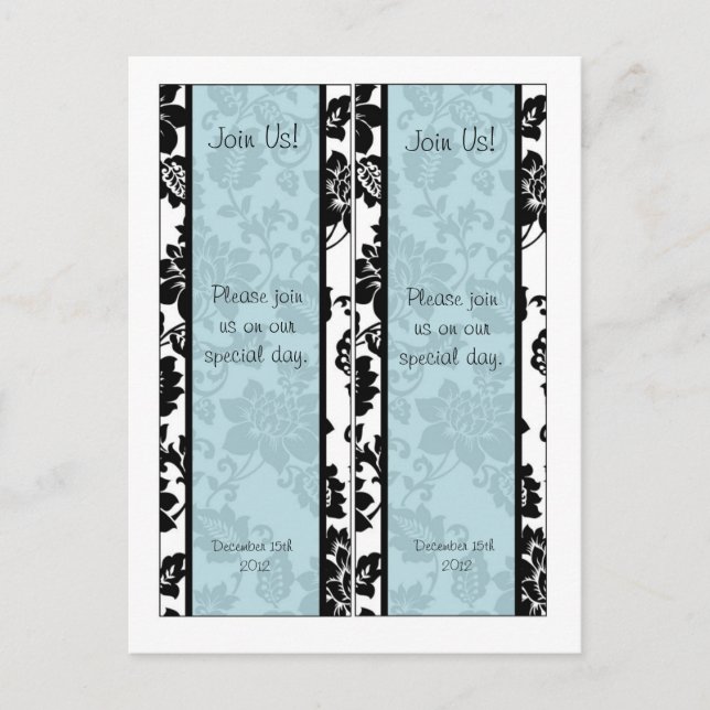 2 Black/Blue Floral Damask Wedding Bookmarks Postcard (Front)