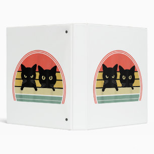 2 Black Cats Peeking Vintage Retro Cat Animal Love Binder