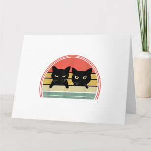 2 Black Cats Peeking Vintage Retro Cat Animal Love Card