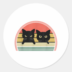 2 Black Cats Peeking Vintage Retro Cat Animal Love Classic Round Sticker