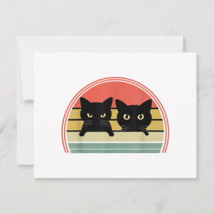 2 Black Cats Peeking Vintage Retro Cat Animal Love Thank You Card