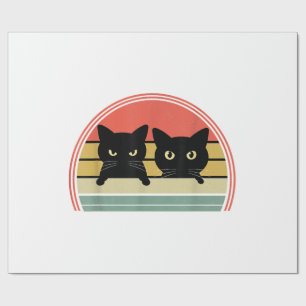 2 Black Cats Peeking Vintage Retro Cat Animal Love Wrapping Paper