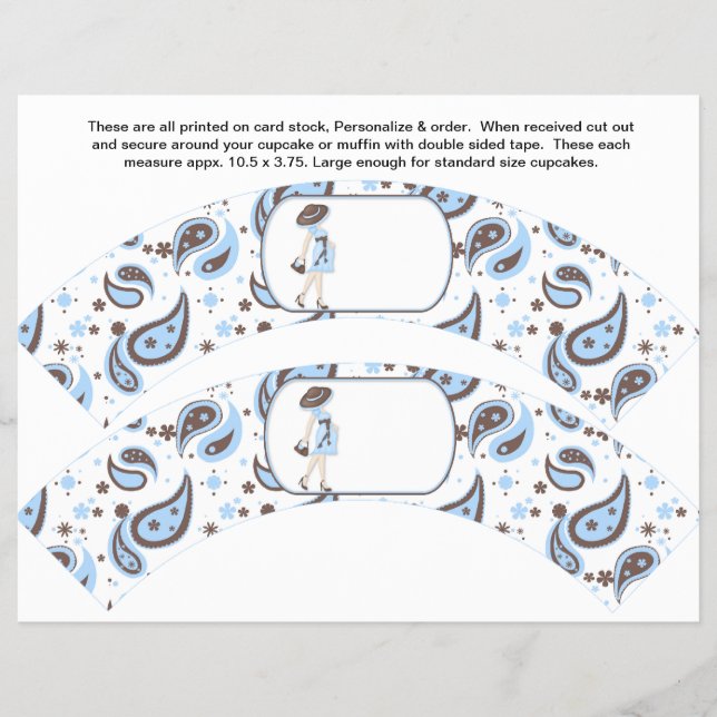 2 Blue Baby Shower Personalized Cupcake Wrappers (Front)