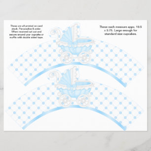 2 Blue Carriage Baby Personalized Cupcake Wrappers