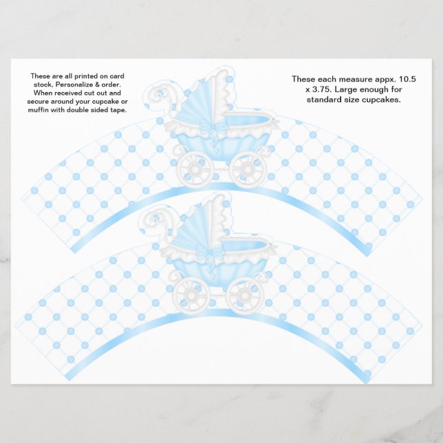 2 Blue Carriage Baby Personalized Cupcake Wrappers (Front)