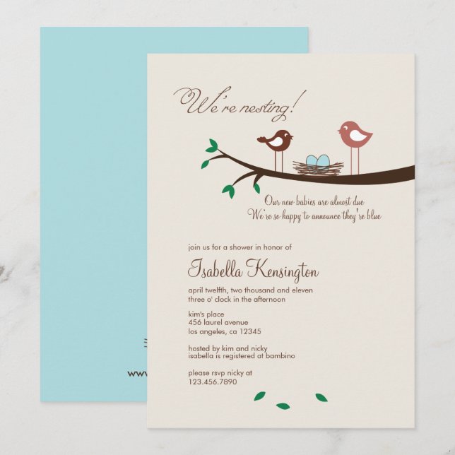 2 Blue Eggs Twin Boys Baby shower Invitation (Devant / Derrière)
