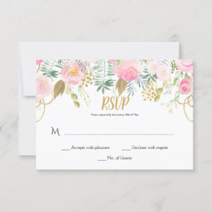 #2 Blush Pink and Gold Watercolor Flowers RSVP Card