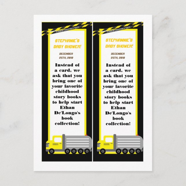 2 Book Marks Construction Invitation Postcard (Front)