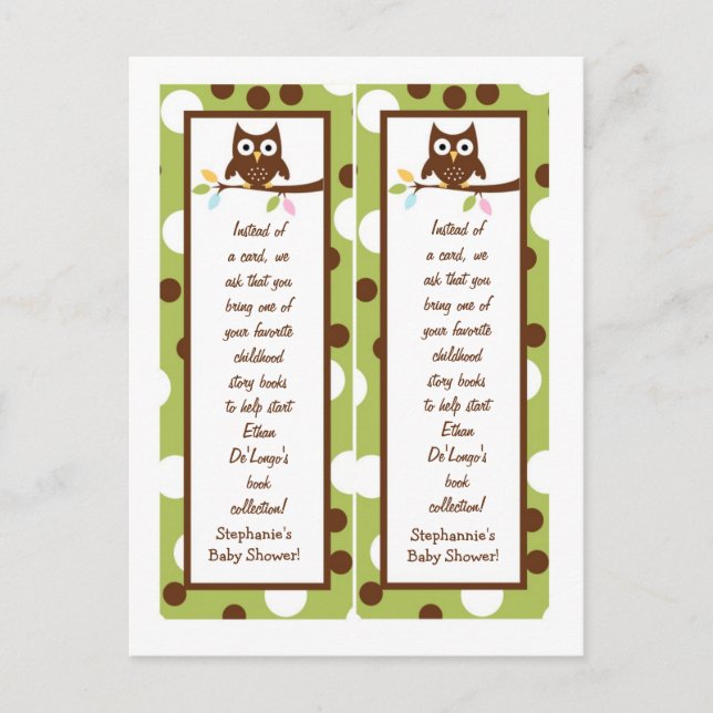 2 Book Marks Forest Friends Owl Invitation Postcard (Front)