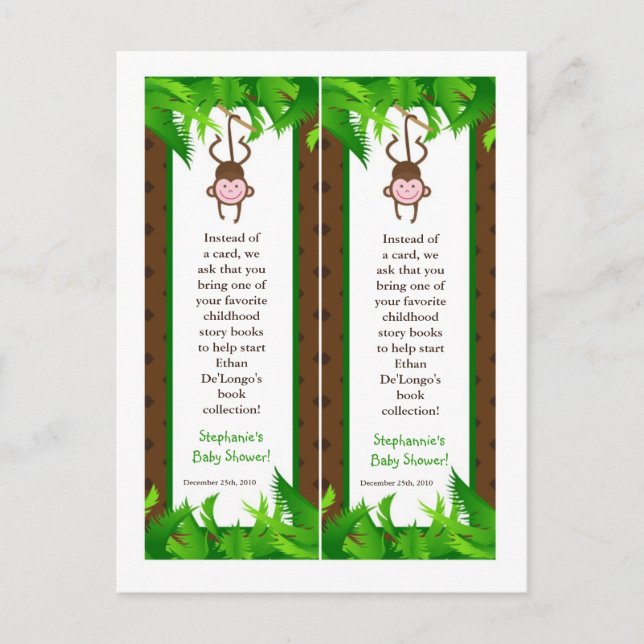 2 Book Marks Monkey Swing Jungle Safari Zoo Animal Invitation Postcard (Front)
