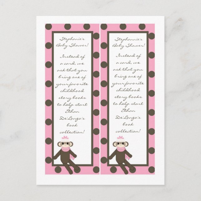 2 Book Marks Pink Sock Monkey Invitation Postcard (Front)