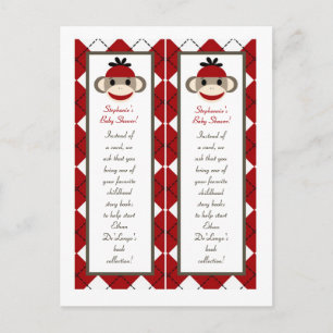 2 Book Marks Red Sock Monkey Argyle Invitation Postcard