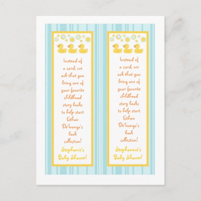2 Book Marks Rubber Ducky Bubbles Invitation Postcard (Front)