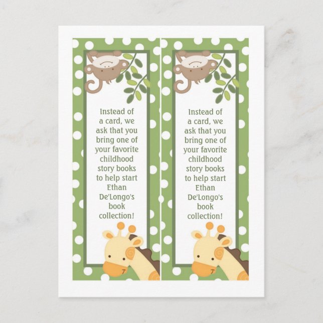 2 Book Marks Safari Jungle Giraffe Monkey Green Postcard (Front)