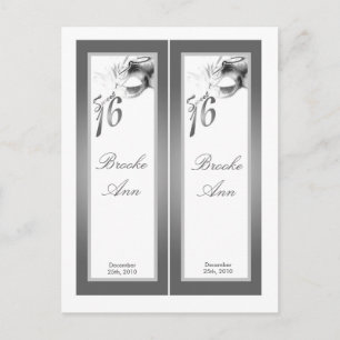 2 Book Marks Sweet 16 White Silver Party Invitation Postcard