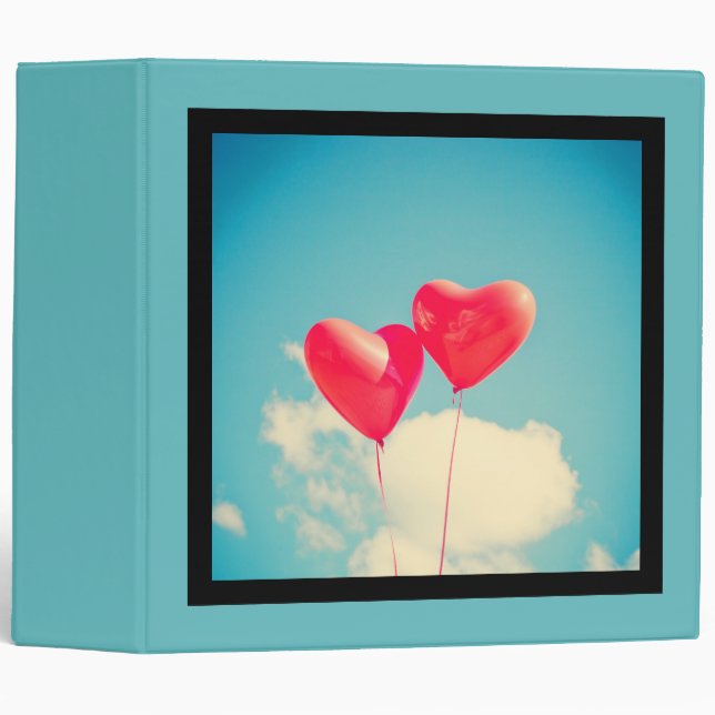 2 Bright Red Heart Shaped balloons Floating Upward Binder (Front/Spine)