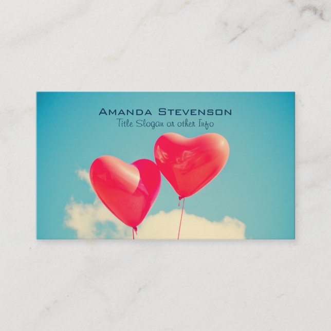 2 Bright Red Heart Shaped balloons Floating Upward Business Card (Front)