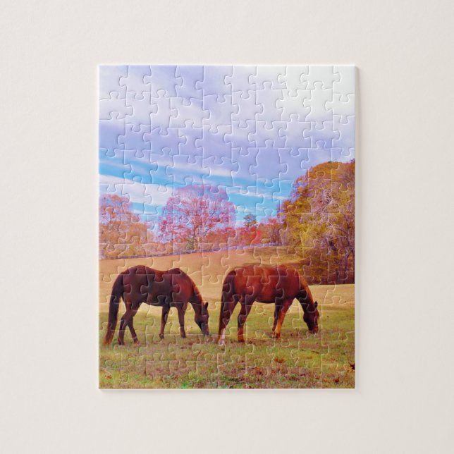 2 Brown horses in a coloured field Jigsaw Puzzle (Vertical)
