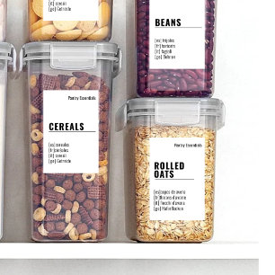 2 by 3 Multilingual Spanish French Pantry Label