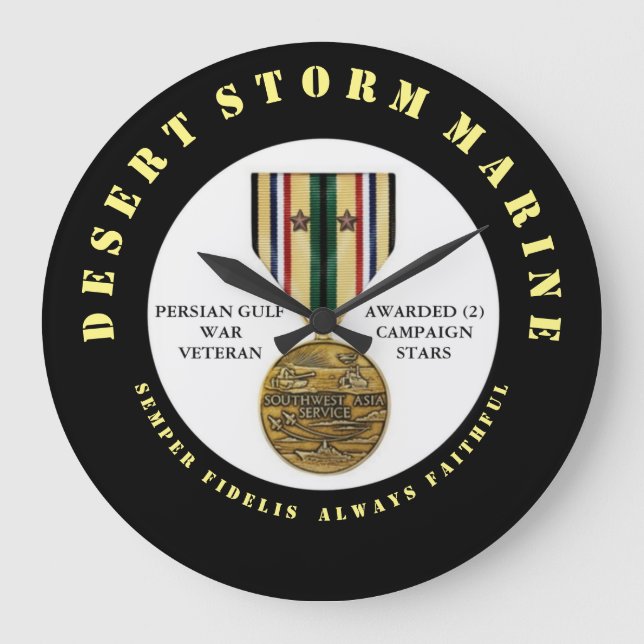2 CAMPAIGN STARS Desert Storm Marine SEMPER Large Clock (Front)