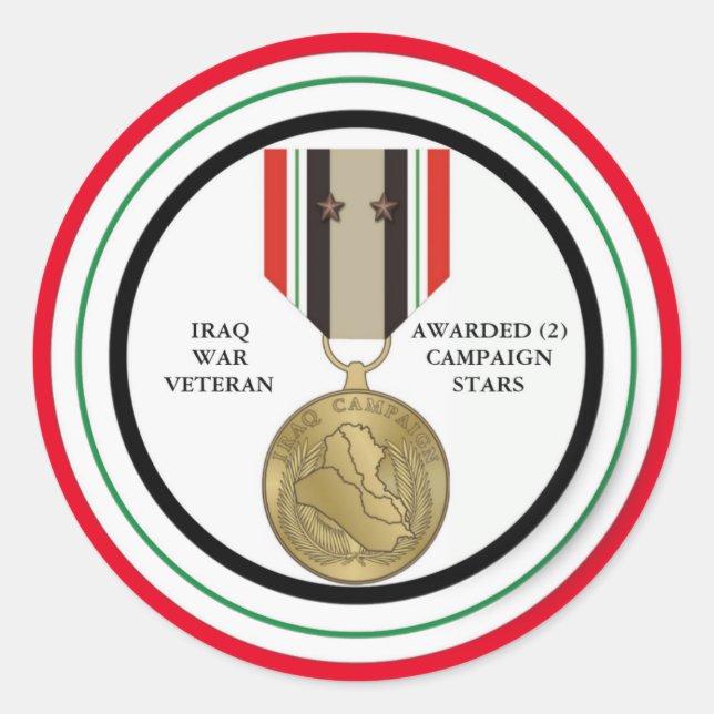 2 CAMPAIGN STARS IRAQ WAR VETERAN CLASSIC ROUND STICKER (Front)