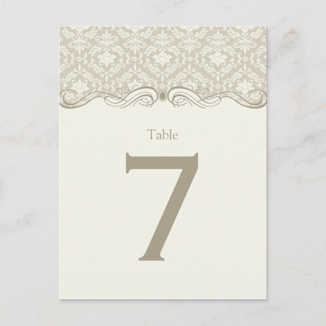 #2 Cartes de table Crème Tan Ivory Damask Swils (Devant)