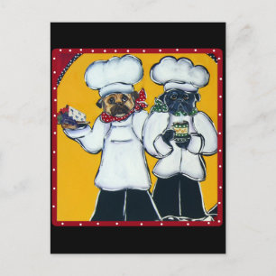 2 Chef Pugs Postcard