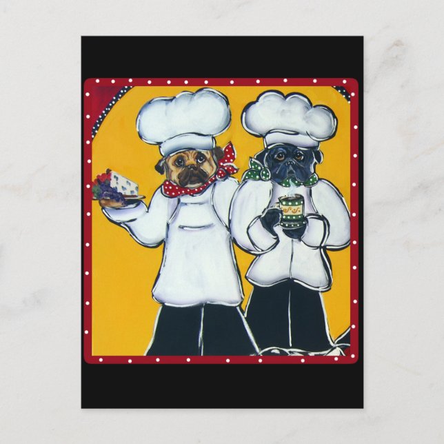 2 Chef Pugs Postcard (Front)
