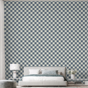 2" Chequerboard Slate Blue & Ivory White Wallpaper
