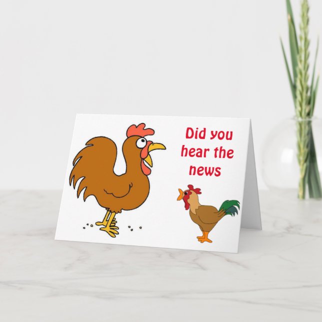 2 CHICKENS CLUCKING THEIR WISHES=MUTUAL BIRTHDAY CARD (Front)