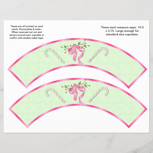 2 Christmas Candy Canes Custom Cupcake Wrappers (Front)