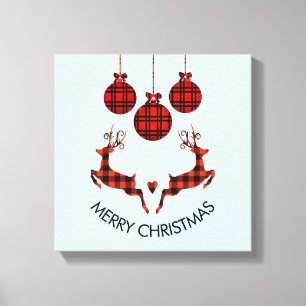 2 Christmas Deer Jumping Rustic Style Canvas Print