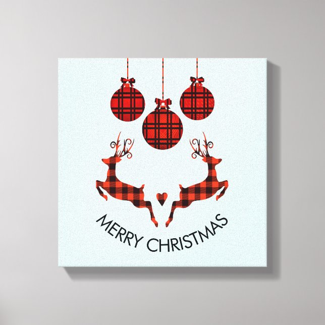 2 Christmas Deer Jumping Rustic Style Canvas Print (Front)