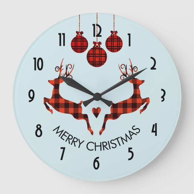 2 Christmas Deer Jumping Rustic Style Large Clock (Front)
