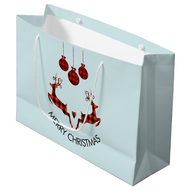 2 Christmas Deer Jumping Rustic Style Large Gift Bag (Front Angled)