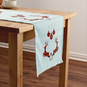 2 Christmas Deer Jumping Rustic Style Short Table Runner