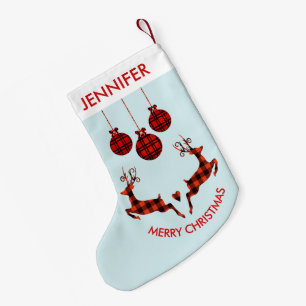 2 Christmas Deer Jumping Rustic Style Small Christmas Stocking