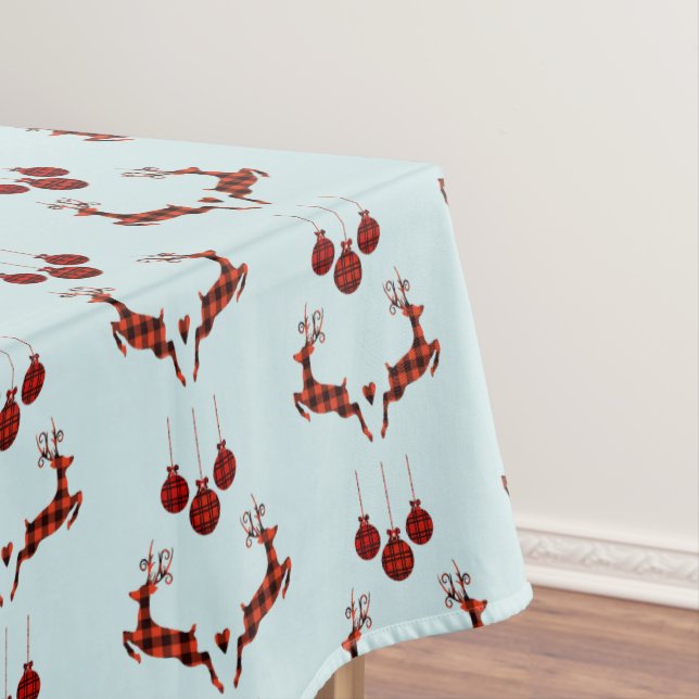 2 Christmas Deer Jumping Rustic Style Tablecloth (In Situ)