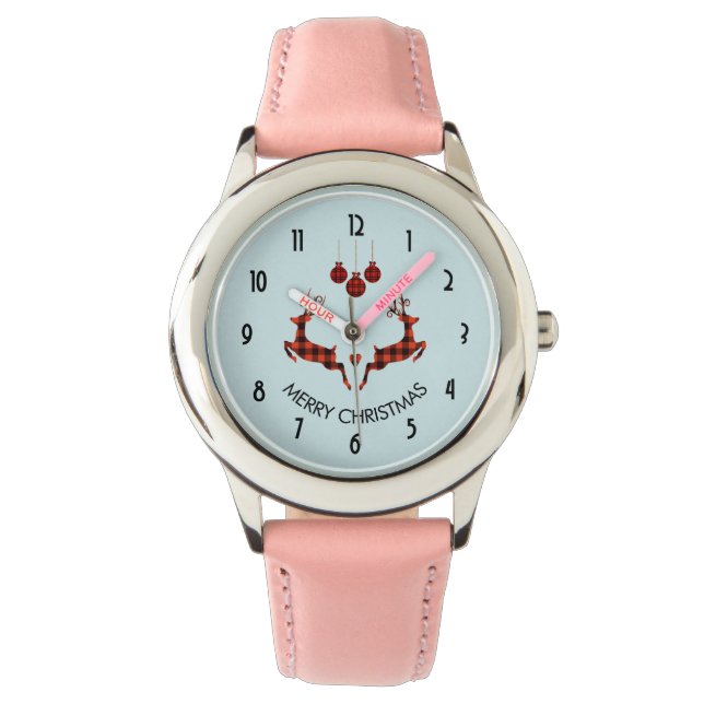 2 Christmas Deer Jumping Rustic Style Watch (Front)