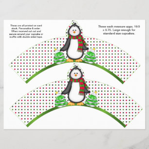 2 Christmas Penguin Personalized Cupcake Wrappers
