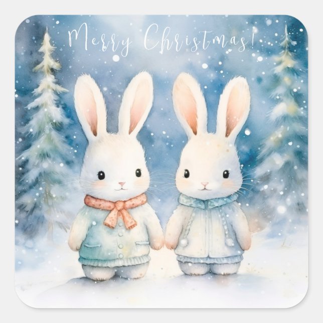 2 Christmas rabbits Square Sticker (Front)