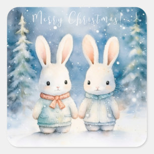2 Christmas rabbits Square Sticker