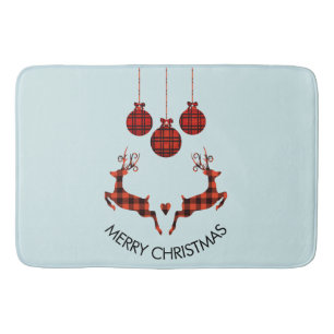 2 Christmas Reindeer Jumping Rustic Hunter Bath Mat