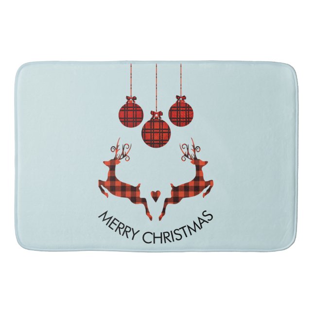 2 Christmas Reindeer Jumping Rustic Hunter Bath Mat (Front)